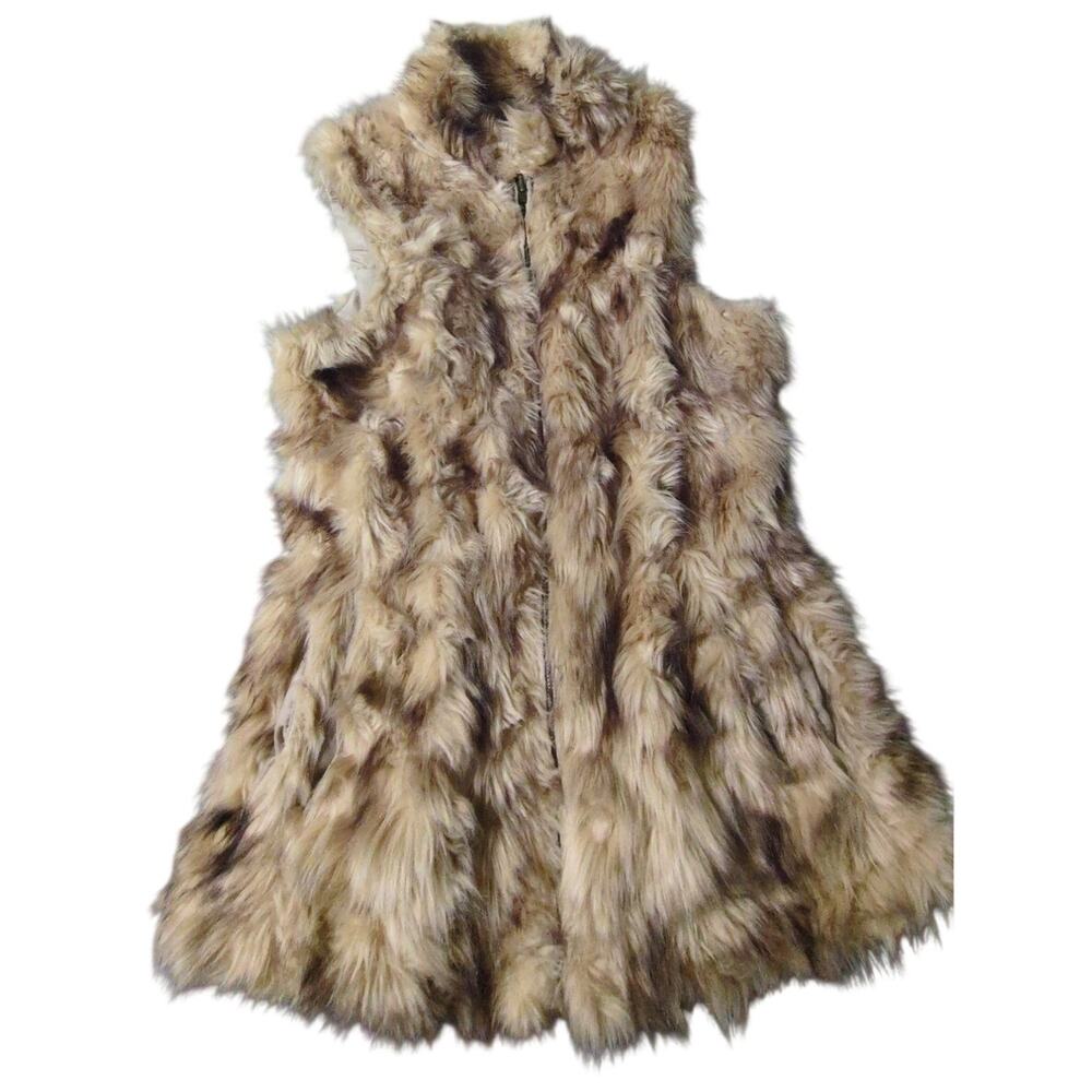 Bagatelle Reversible Faux Fur Vest Zip Up Sleeveless Jacket Brown Tan Sz Small